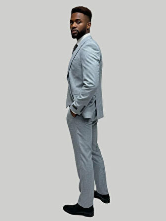 Hermose Gri Keten Dokulu Yelekli Takım Elbise – Modern Fit