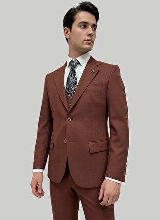 Hermose Kiremit Rengi Yelekli Takım Elbise – Modern Fit