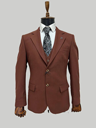 Hermose Kiremit Rengi Yelekli Takım Elbise – Modern Fit