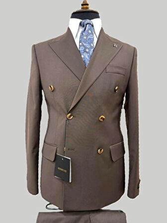 Hermose Kahverengi Kruvaze Modern Fit Takım Elbise