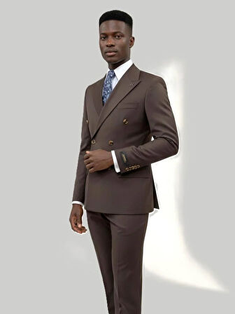 Hermose Kahverengi Kruvaze Modern Fit Takım Elbise