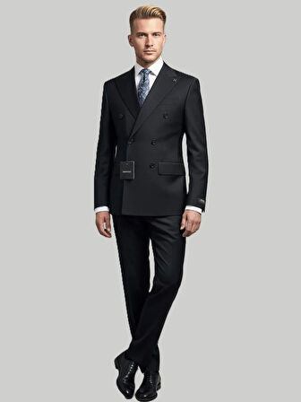 Hermose Siyah Kruvaze Modern Fit Takım Elbise | Premium Collection