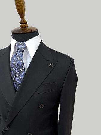 Hermose Siyah Kruvaze Modern Fit Takım Elbise | Premium Collection