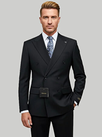 Hermose Siyah Kruvaze Modern Fit Takım Elbise | Premium Collection