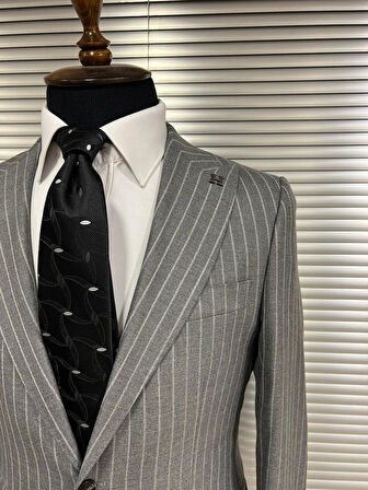 Gri Çizgili Modern Fit Erkek Ceket