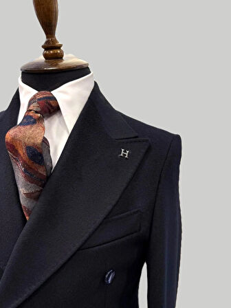 Hermose Lacivert Kruvaze Modern Fit Kaşe Takım Elbise | Premium Collection