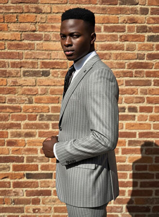 Gri Çizgili Modern Fit Erkek Ceket