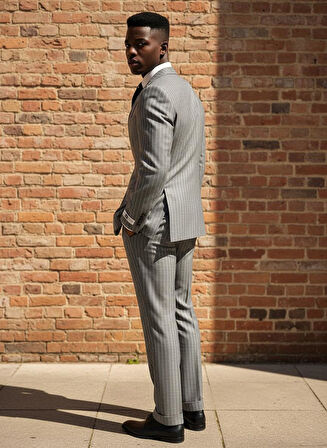 Gri Çizgili Modern Fit Erkek Ceket