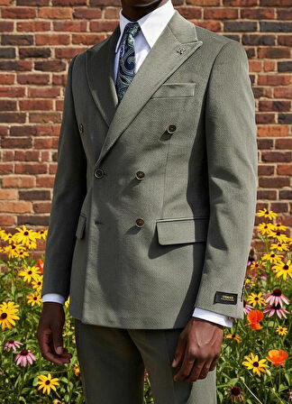 Haki Kruvaze Kadife Takım Elbise 