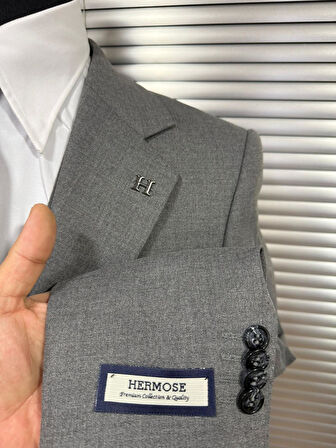 Gri Modern Fit Erkek Takım Elbise | Yelekli 3'lü Kombin