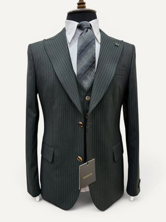 Sartorial | Zümrüt Yeşili Çizgili Yelekli Takım Elbise