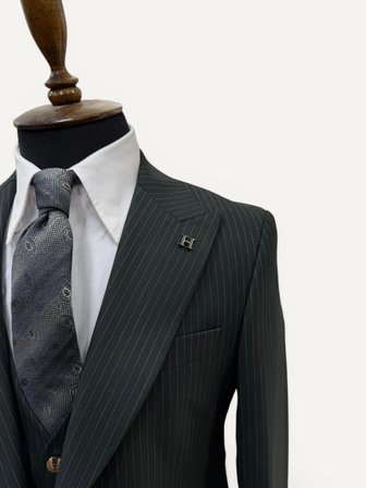 Sartorial | Zümrüt Yeşili Çizgili Yelekli Takım Elbise