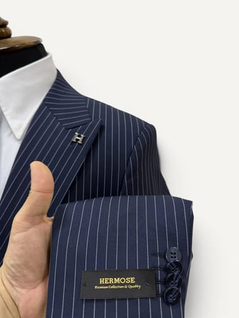 Sartorial | Gece Mavisi Çizgili Yelekli Takım Elbise 