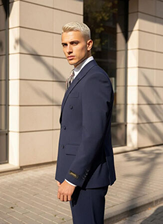 Koyu Mavi Kruvaze Modern Fit Takım Elbise