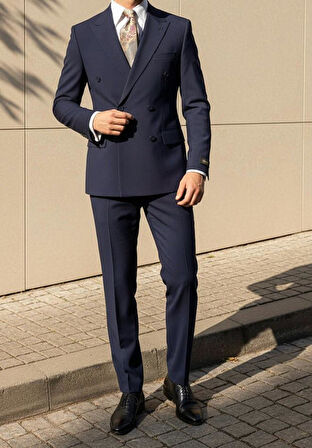 Koyu Mavi Kruvaze Modern Fit Takım Elbise