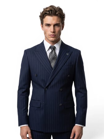 Sartorial | Derin Lacivert Çizgili Kruvaze Takım Elbise