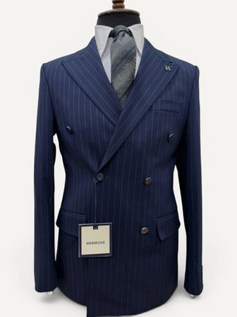 Sartorial | Derin Lacivert Çizgili Kruvaze Takım Elbise