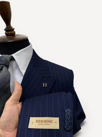 Sartorial | Derin Lacivert Çizgili Kruvaze Takım Elbise