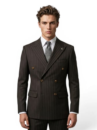Sartorial | Espresso Kahve Çizgili Kruvaze Takım Elbise