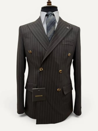 Sartorial | Espresso Kahve Çizgili Kruvaze Takım Elbise