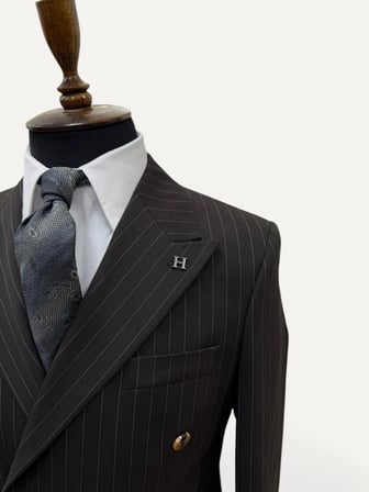 Sartorial | Espresso Kahve Çizgili Kruvaze Takım Elbise