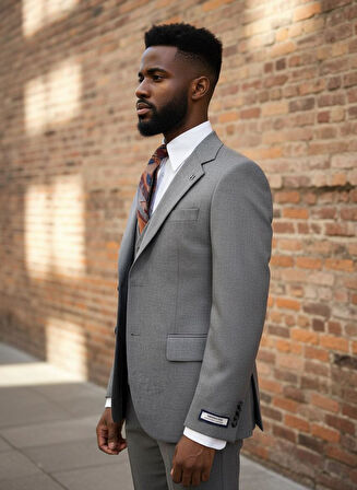 Gri Modern Fit Erkek Takım Elbise | Yelekli 3'lü Kombin