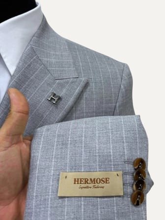 Gri Torba Cepli Çizgili Kruvaze Takım Elbise