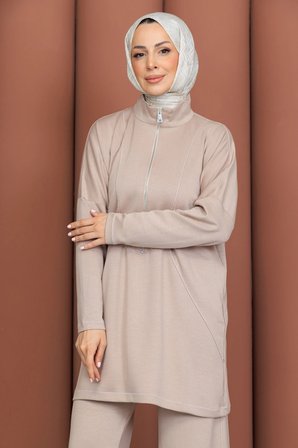 Leda Takım Yazlık Oysho Kumaş Spor Dikişli Vizon
