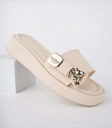 Kadın Gold Fiyonk Detay Terlik-Bej