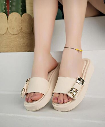 Kadın Gold Fiyonk Detay Terlik-Bej