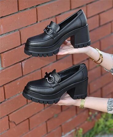 Kadın Metal Toka Detay LoaferAyakkabı-Siyah