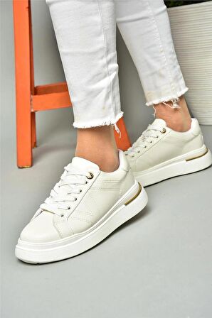 Kadın Bağcıklı Spor Sneaker Ayakkabı-Beyaz