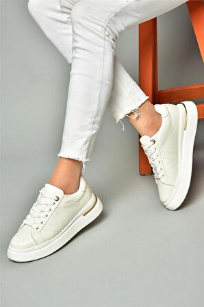 Kadın Bağcıklı Spor Sneaker Ayakkabı-Beyaz