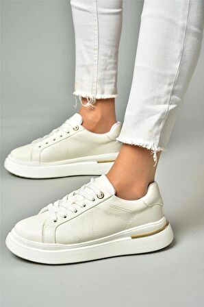 Kadın Bağcıklı Spor Sneaker Ayakkabı-Beyaz