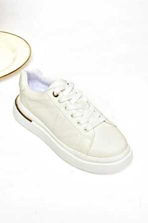 Kadın Bağcıklı Spor Sneaker Ayakkabı-Beyaz