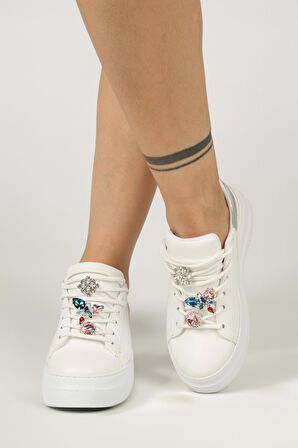 Bağcıklı Kadın Spor Ayakkabı-Beyaz