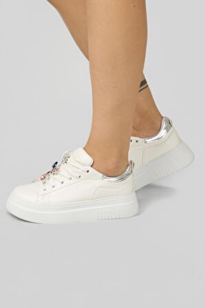 Bağcıklı Kadın Spor Ayakkabı-Beyaz