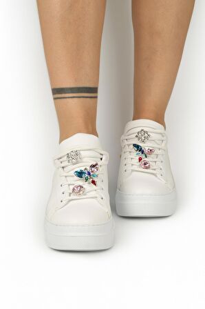 Bağcıklı Kadın Spor Ayakkabı-Beyaz