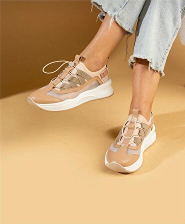Kadın Bağcıklı Spor Sneaker-Bej