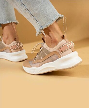 Kadın Bağcıklı Spor Sneaker-Bej
