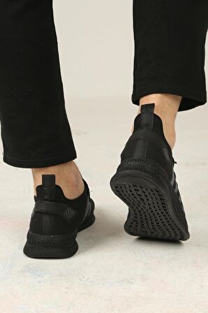 Erkek Bağcıklı Triko Spor Ayakkabı-Siyah-Kömür
