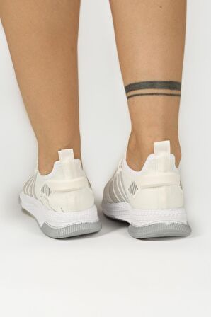 Kadın Bağcıklı Triko Spor Ayakkabı-Beyaz