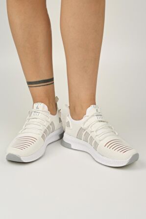 Kadın Bağcıklı Triko Spor Ayakkabı-Beyaz