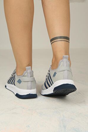 Kadın Bağcıklı Triko Spor Ayakkabı-Buz-İndigo