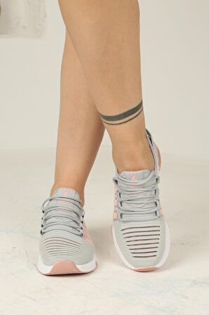 Kadın Bağcıklı Triko Spor Ayakkabı-Buz-Pudra