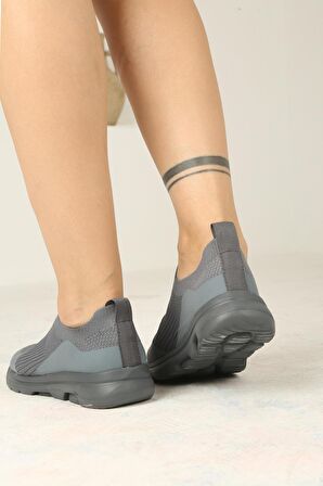Erkek Ortopedik Bağcıksız Triko Spor Ayakkabı-Füme