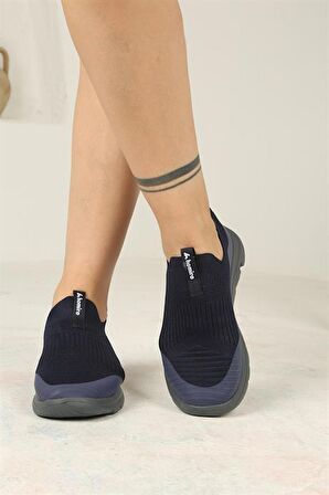 Kadın Ortopedik Bağcıksız Triko Spor Ayakkabı-Lacivert