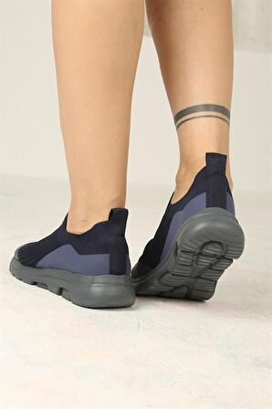 Kadın Ortopedik Bağcıksız Triko Spor Ayakkabı-Lacivert