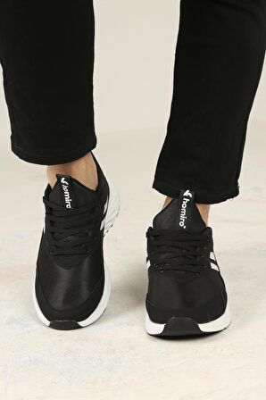 Erkek Bağcıklı Spor Sneaker-Siyah-Beyaz