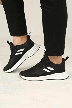 Erkek Bağcıklı Spor Sneaker-Siyah-Beyaz